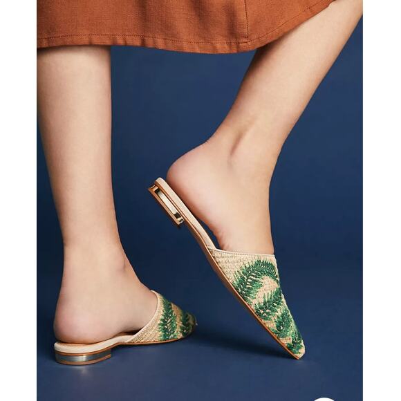 SCHUTZ Elvan Palm Sandal Slides Size 8.5 Anthropologie EUC Raffia $99 MSRP - Picture 8 of 9